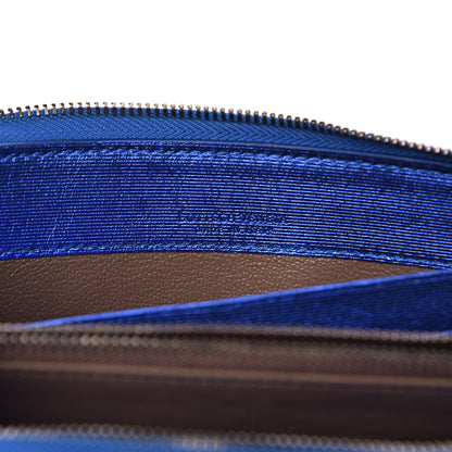 Bottega Veneta Metallic Grosgrain Intrecciato Zip Around Wallet Cobalt 6 of 9