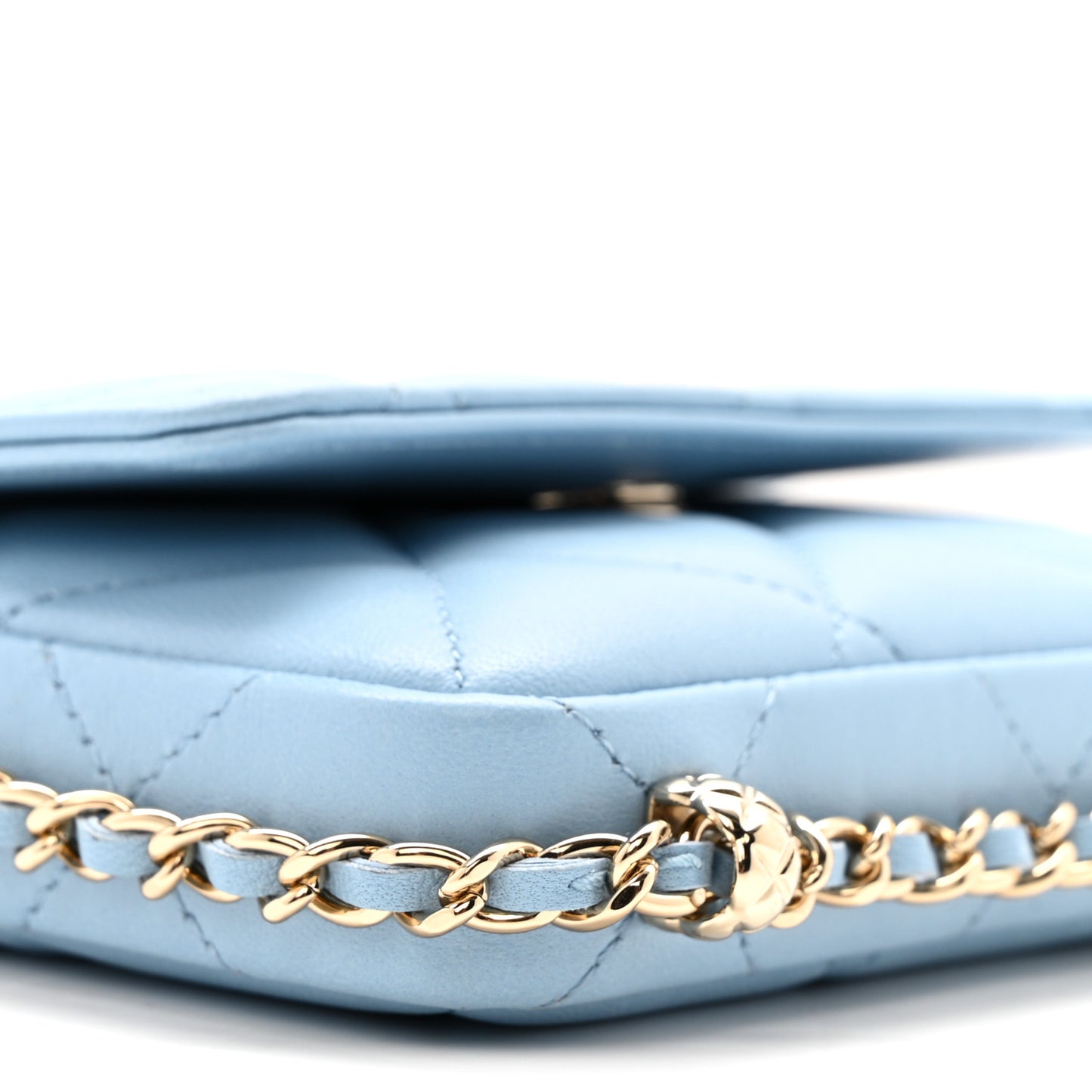 Lambskin Quilted Chain Around Coin Purse With Chain Light Blue