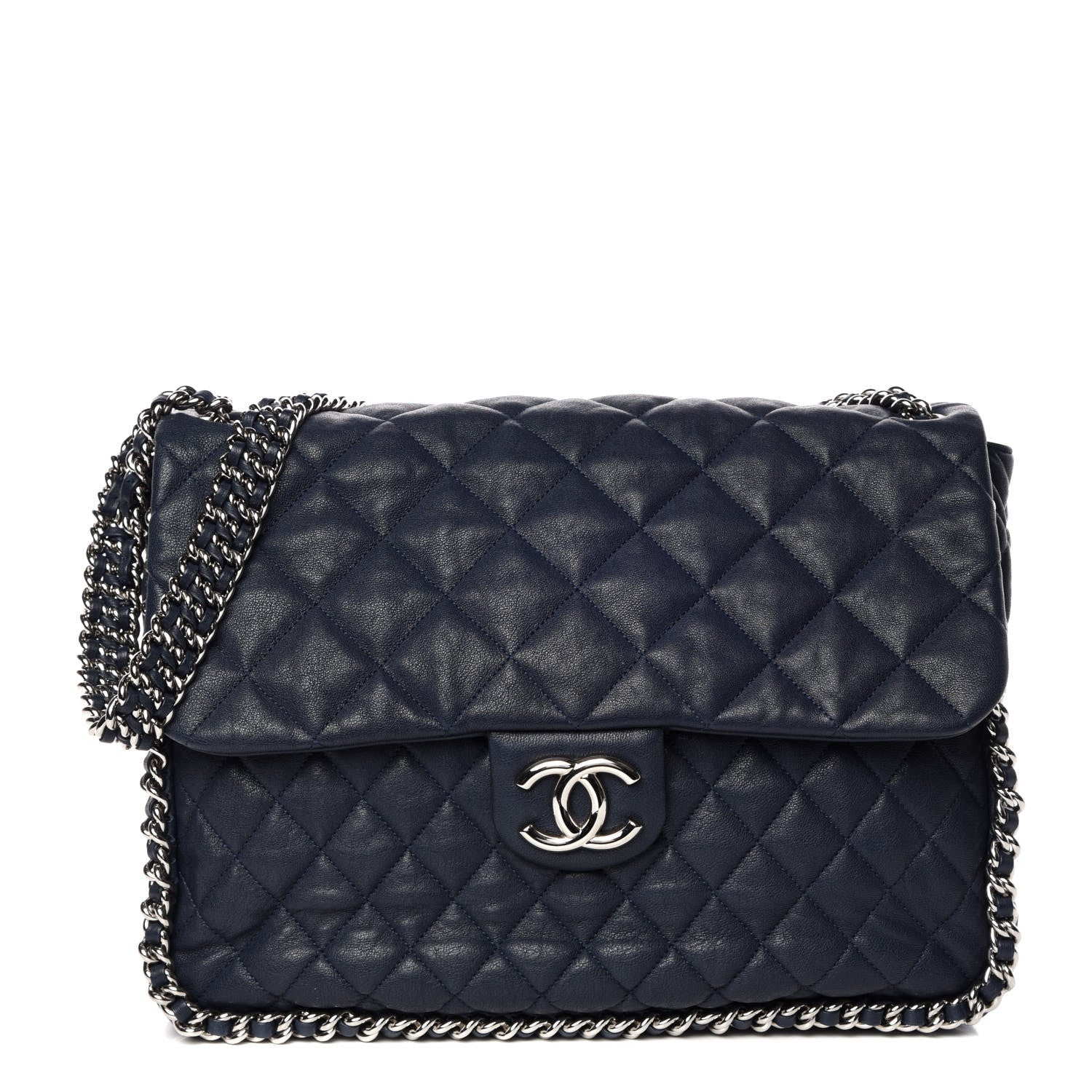 Chanel Washed Lambskin Quilted Chain Around Maxi Flap Dark Navy Blue 1 of 11