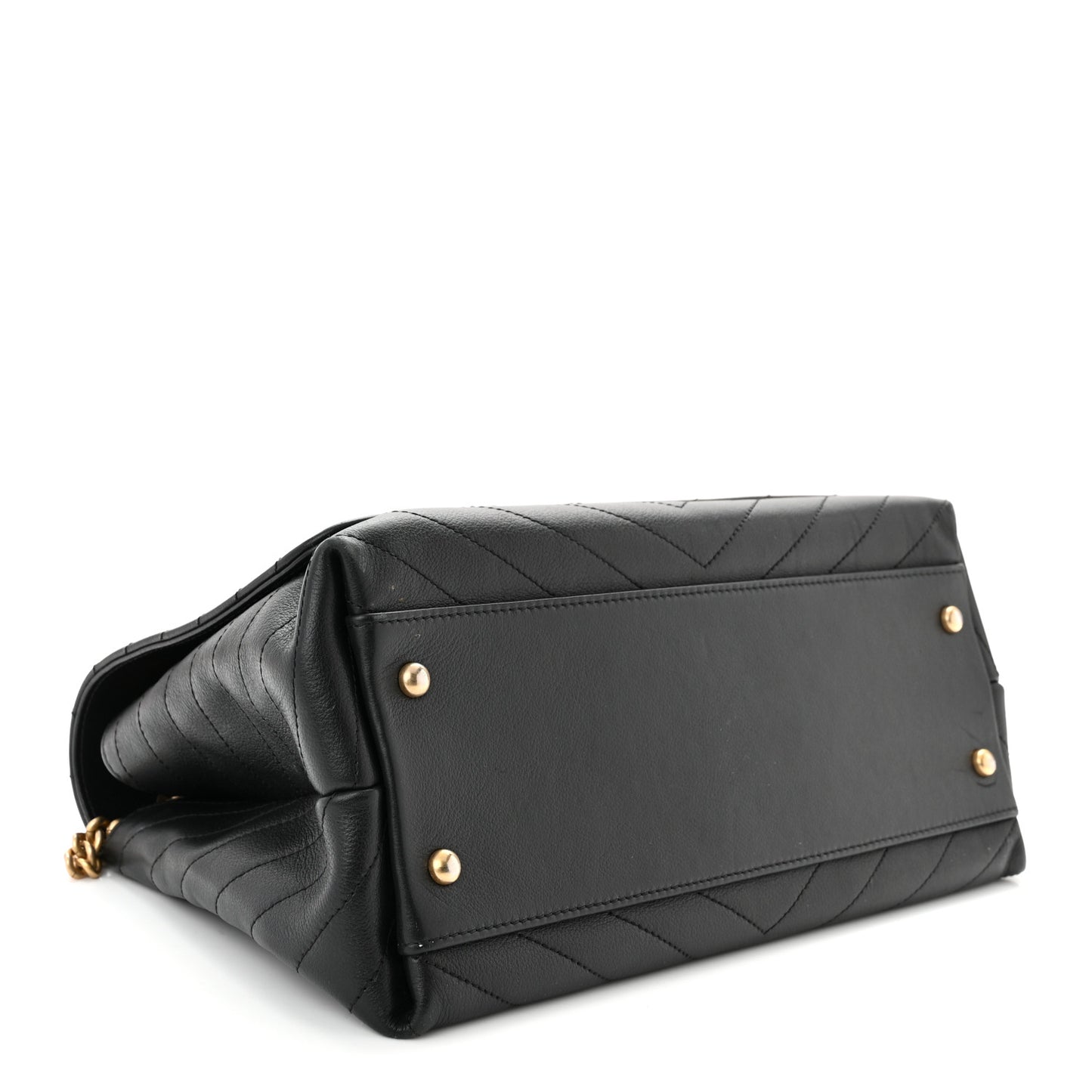 Grained Calfskin Elaphe Stitched Medium Chevron Chic Top Handle Flap Black