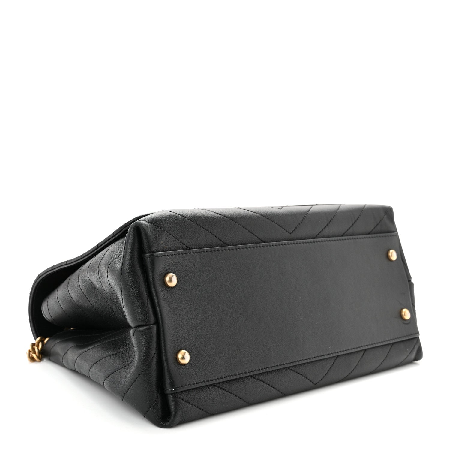 Chanel Grained Calfskin Elaphe Stitched Medium Chevron Chic Top Handle Flap Black 4 of 12