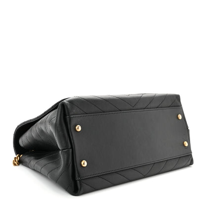 Chanel Grained Calfskin Elaphe Stitched Medium Chevron Chic Top Handle Flap Black 4 of 12
