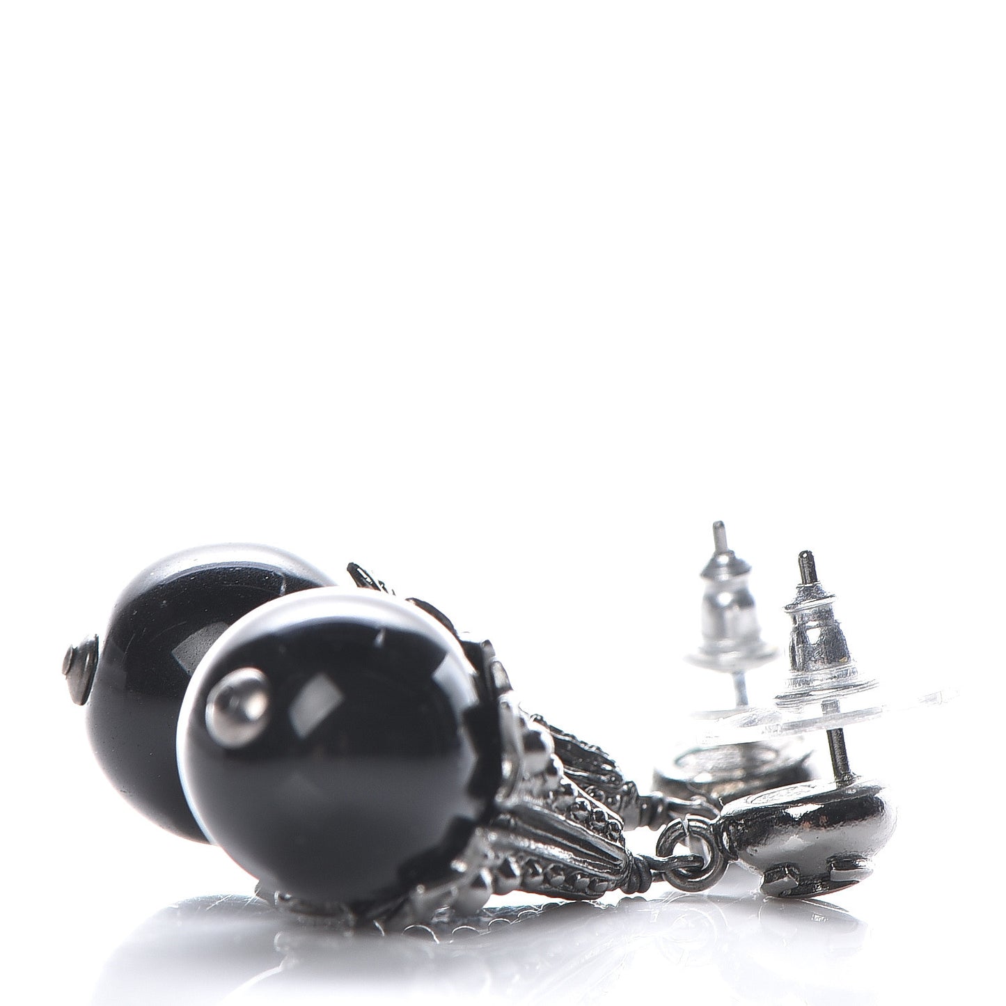 Ruthenium CC Bead Drop Earrings Black