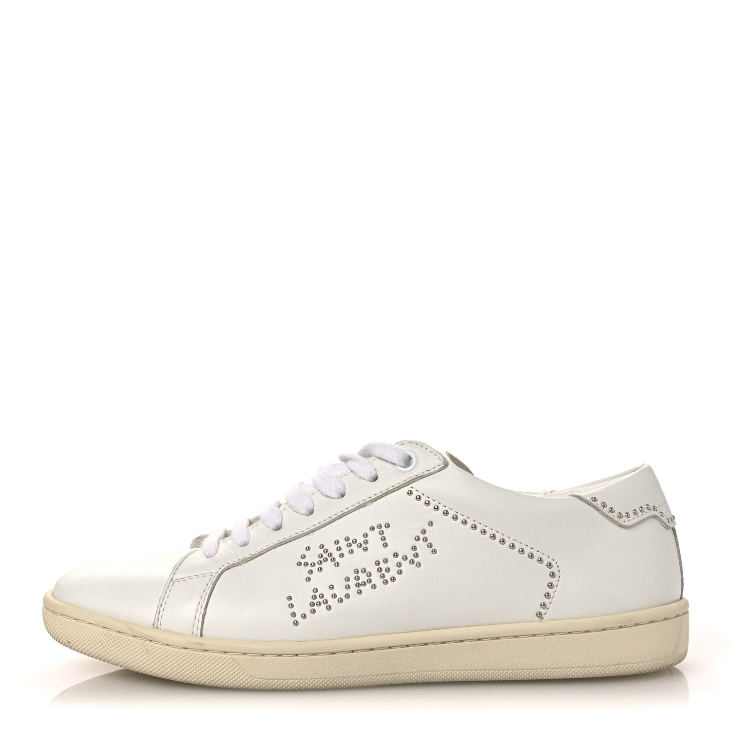 Saint Laurent Calfskin Studded SL/08 Low Top Sneakers 37.5 White 1 of 14