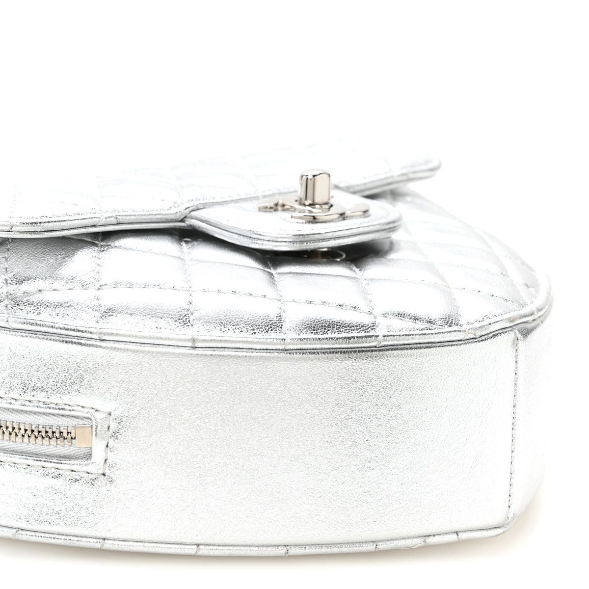 Metallic Lambskin Quilted Large CC In Love Heart Bag Silver