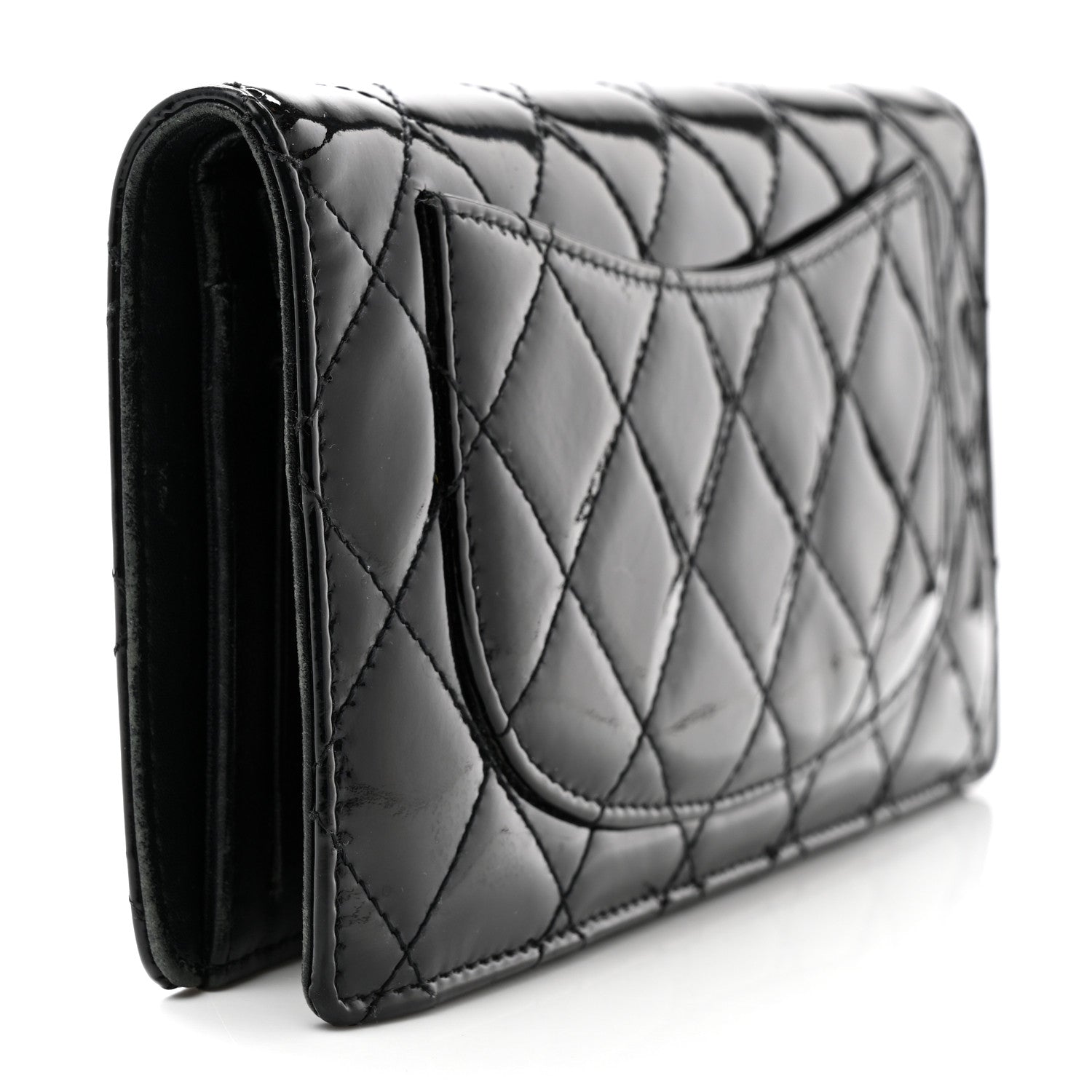 Chanel Patent Calfskin Quilted Yen Wallet Black 3 of 12