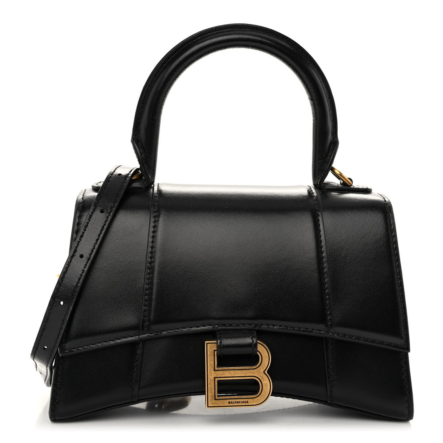 Balenciaga Shiny Box Calfskin Hourglass Top Handle Bag XS Black 1 of 9