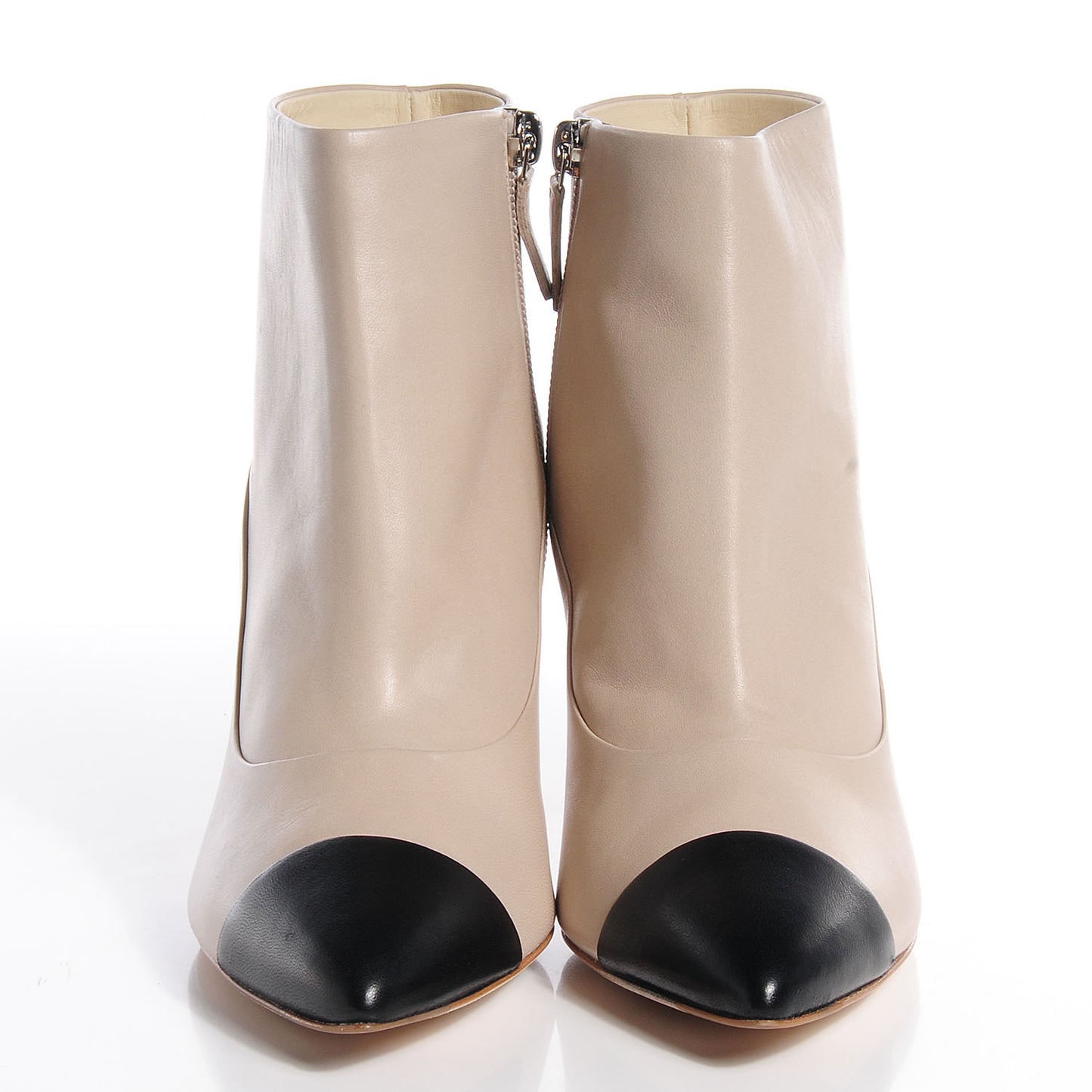 Lambskin Cap Toe Short Boots Beige Black 38.5