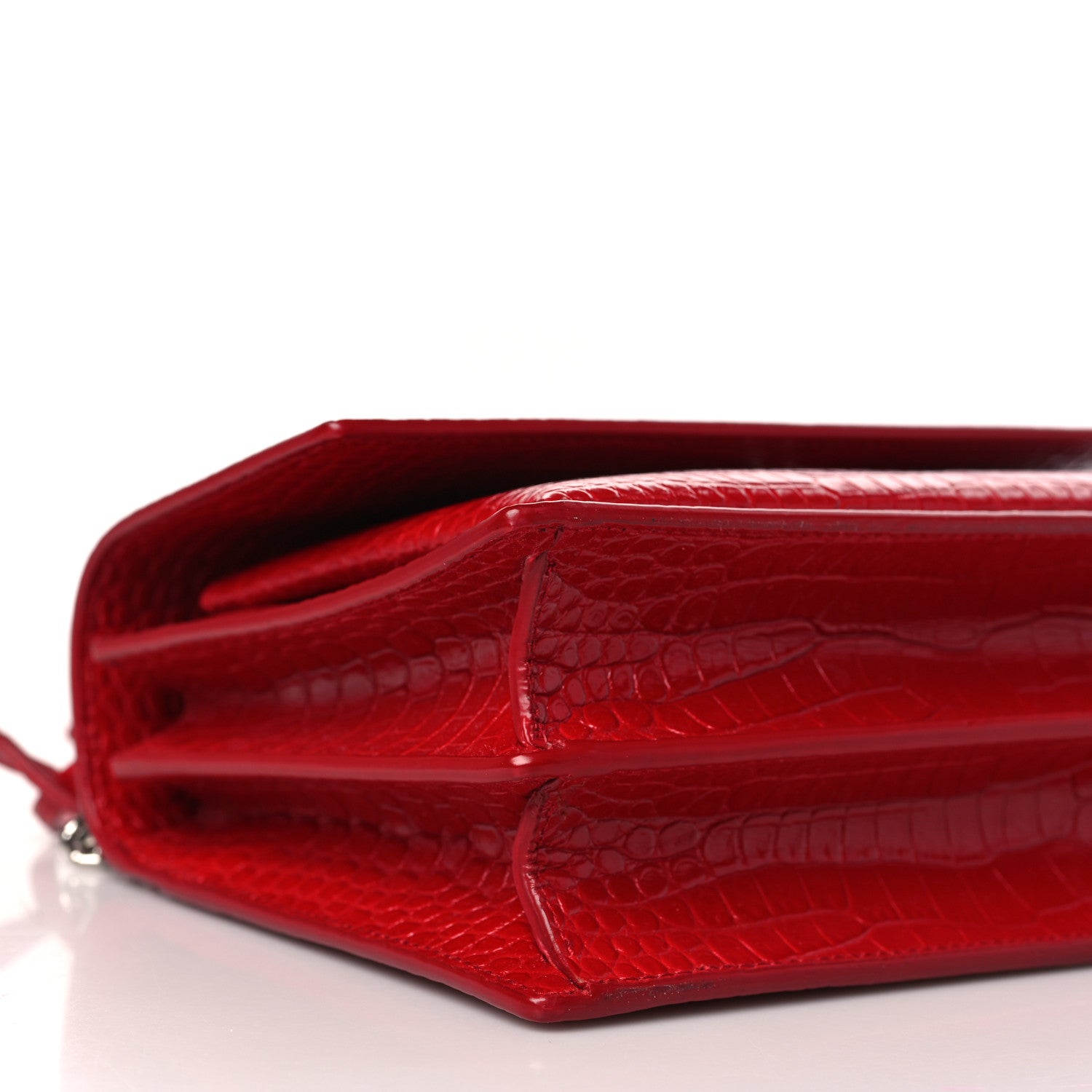 Saint Laurent Calfskin Crocodile Embossed Medium Monogram Sunset Rouge Eros 8 of 9