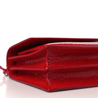 Saint Laurent Calfskin Crocodile Embossed Medium Monogram Sunset Rouge Eros 8 of 9