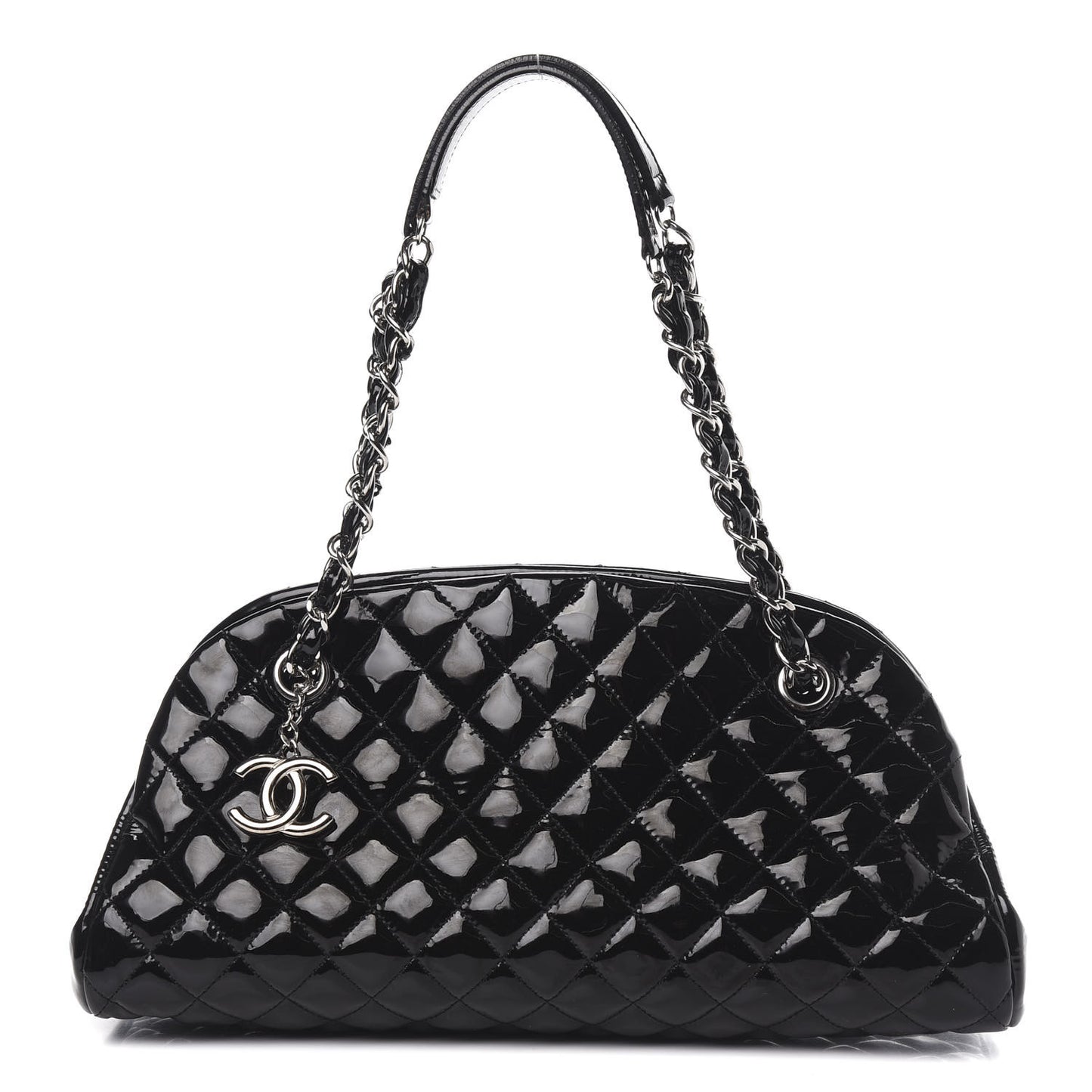 Patent Quilted Medium Just Mademoiselle Bowling Bag Black