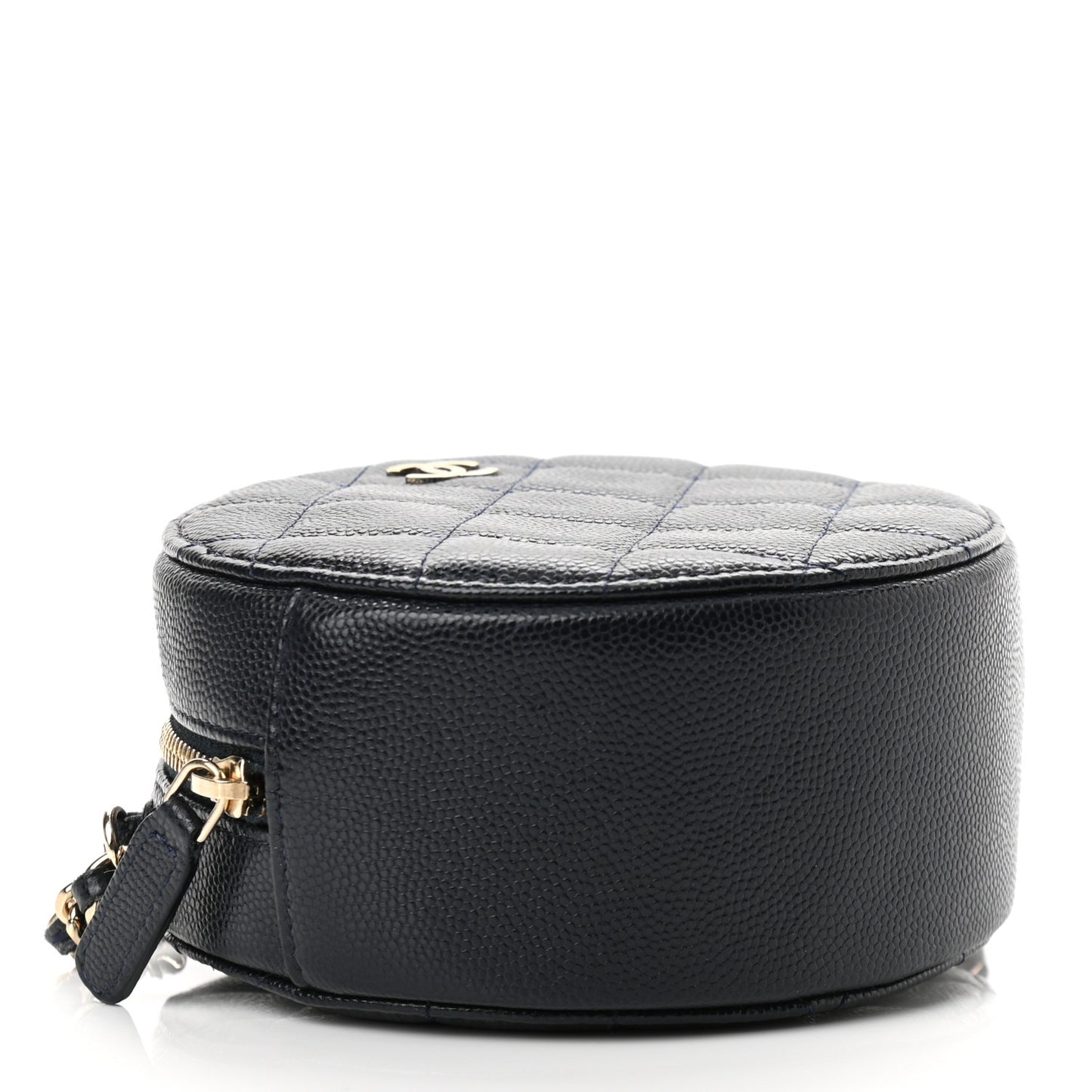 Caviar Quilted Round Clutch With Chain Black