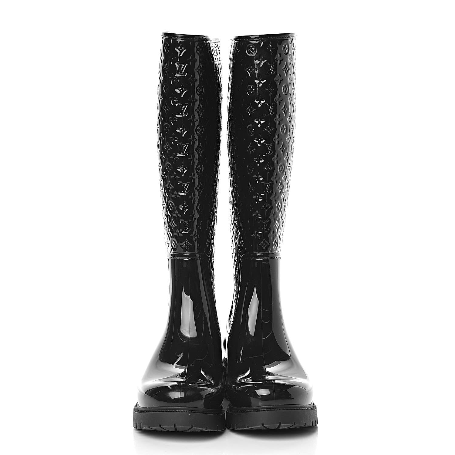 Louis Vuitton Rubber Embossed Monogram Splash Rain Boots 37 Black 2 of 8
