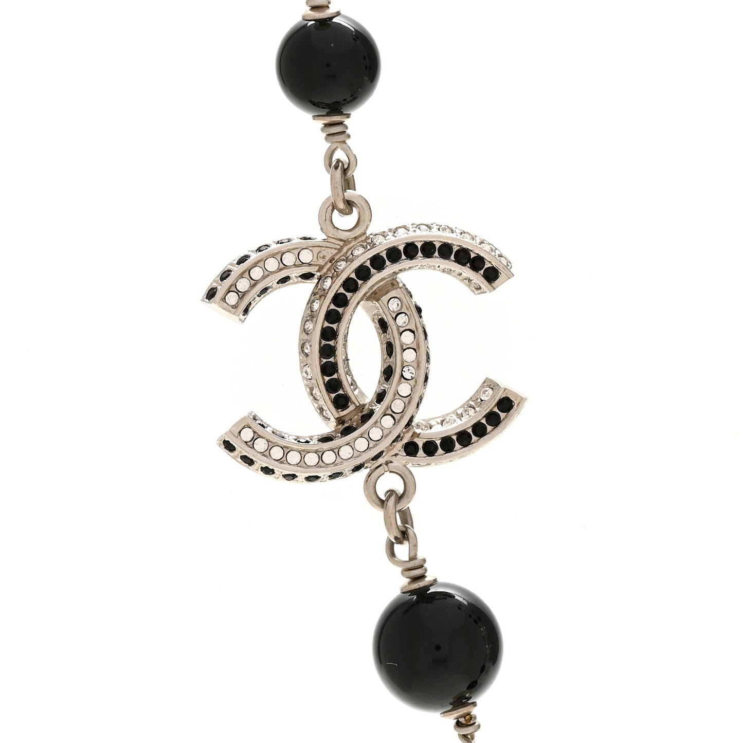 Metal Pearl Bead Crystal CC Necklace Silver Black