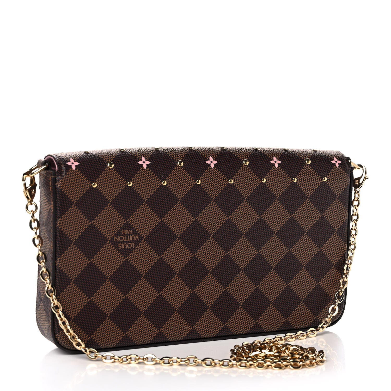 Louis Vuitton Damier Ebene Studded Pochette Felicie Chain Wallet 3 of 13