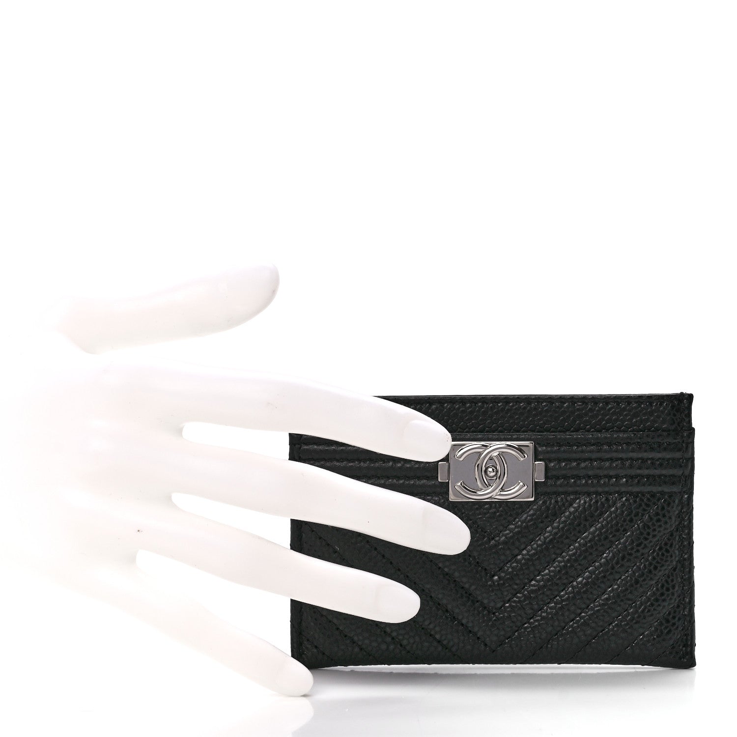 Chanel Caviar Chevron Quilted Boy Card Holder Black 2 of 12