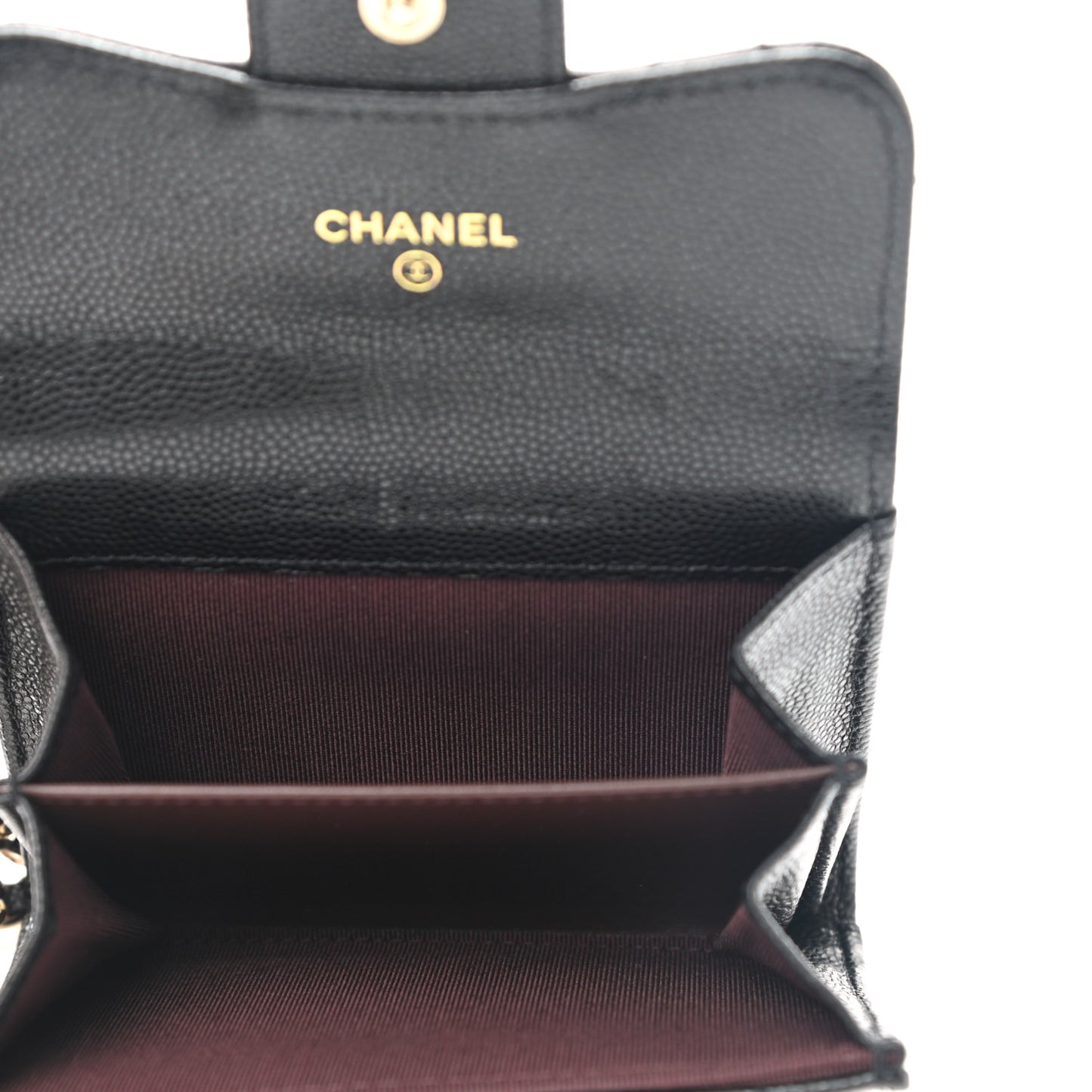 Caviar Quilted Flap Card Holder Chain Wristlet Black