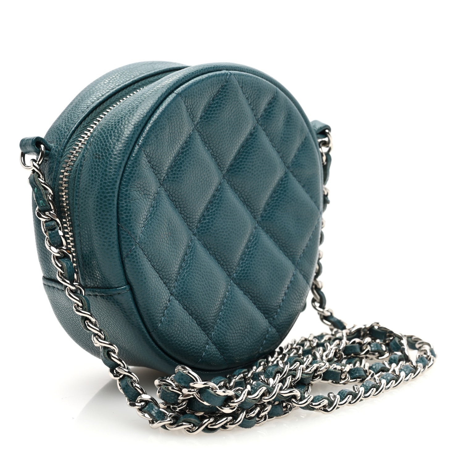 Chanel Caviar Quilted Round Clutch With Chain Green 3 of 9