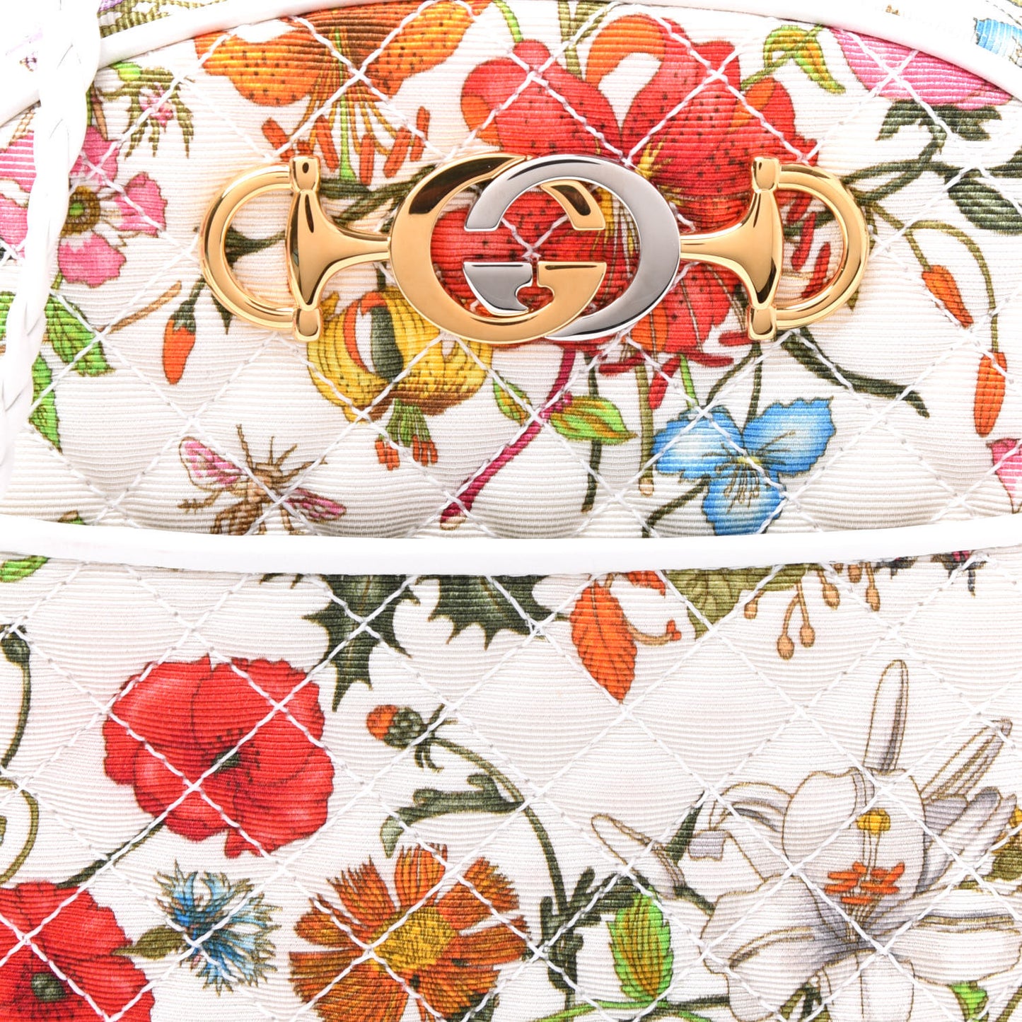 Canvas Flora Floral Trapuntata Small Zumi Dome Shoulder Bag White