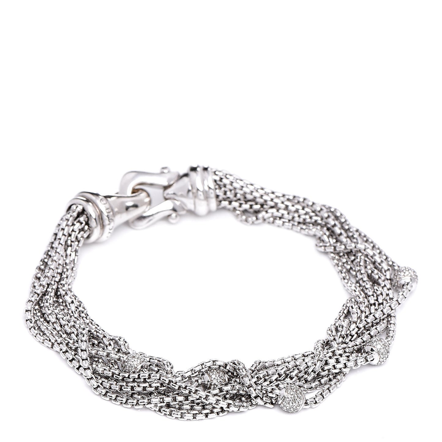 Sterling Silver Diamond Pave Bead Multi Strand Bracelet