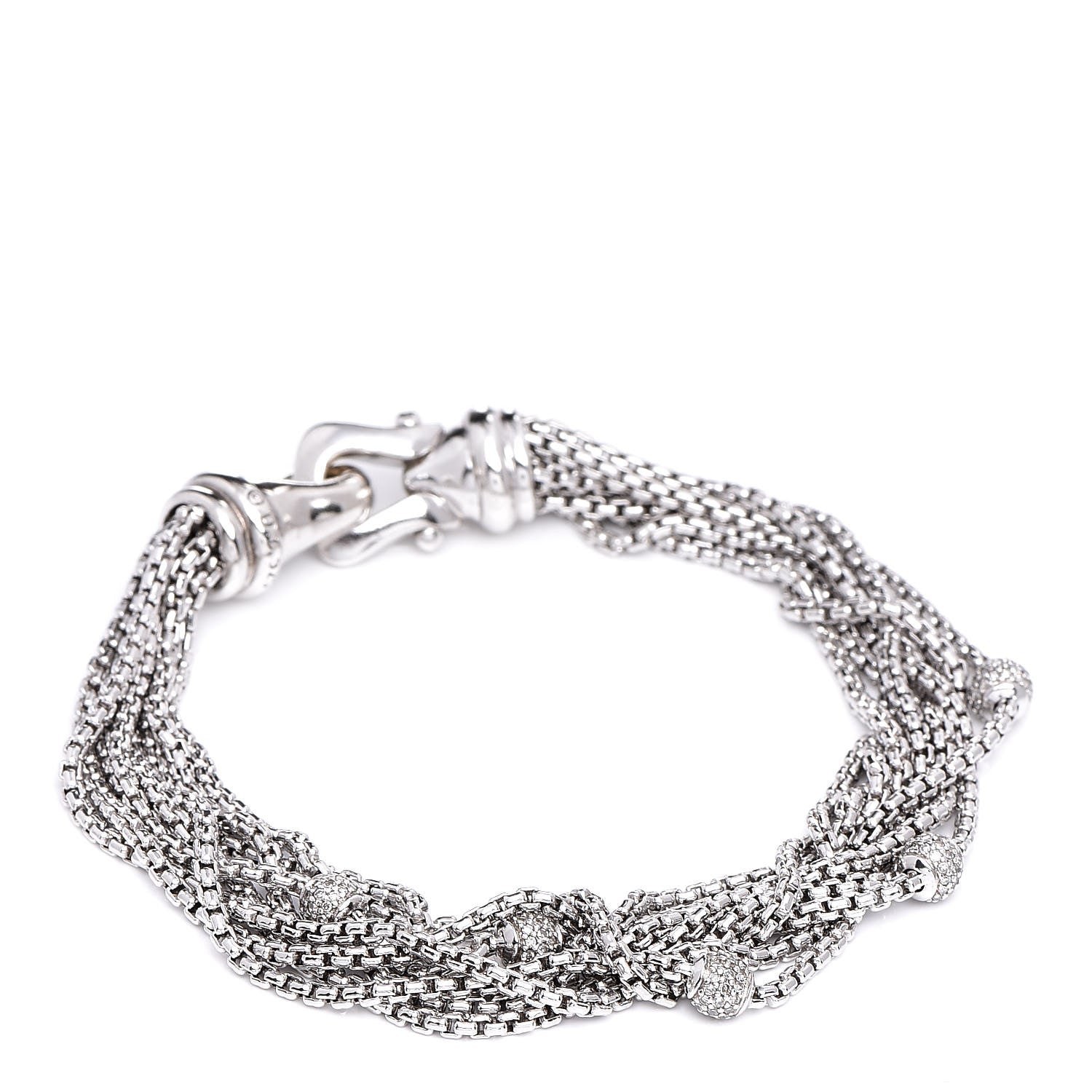 David Yurman Sterling Silver Diamond Pave Bead Multi Strand Bracelet 1 of 5