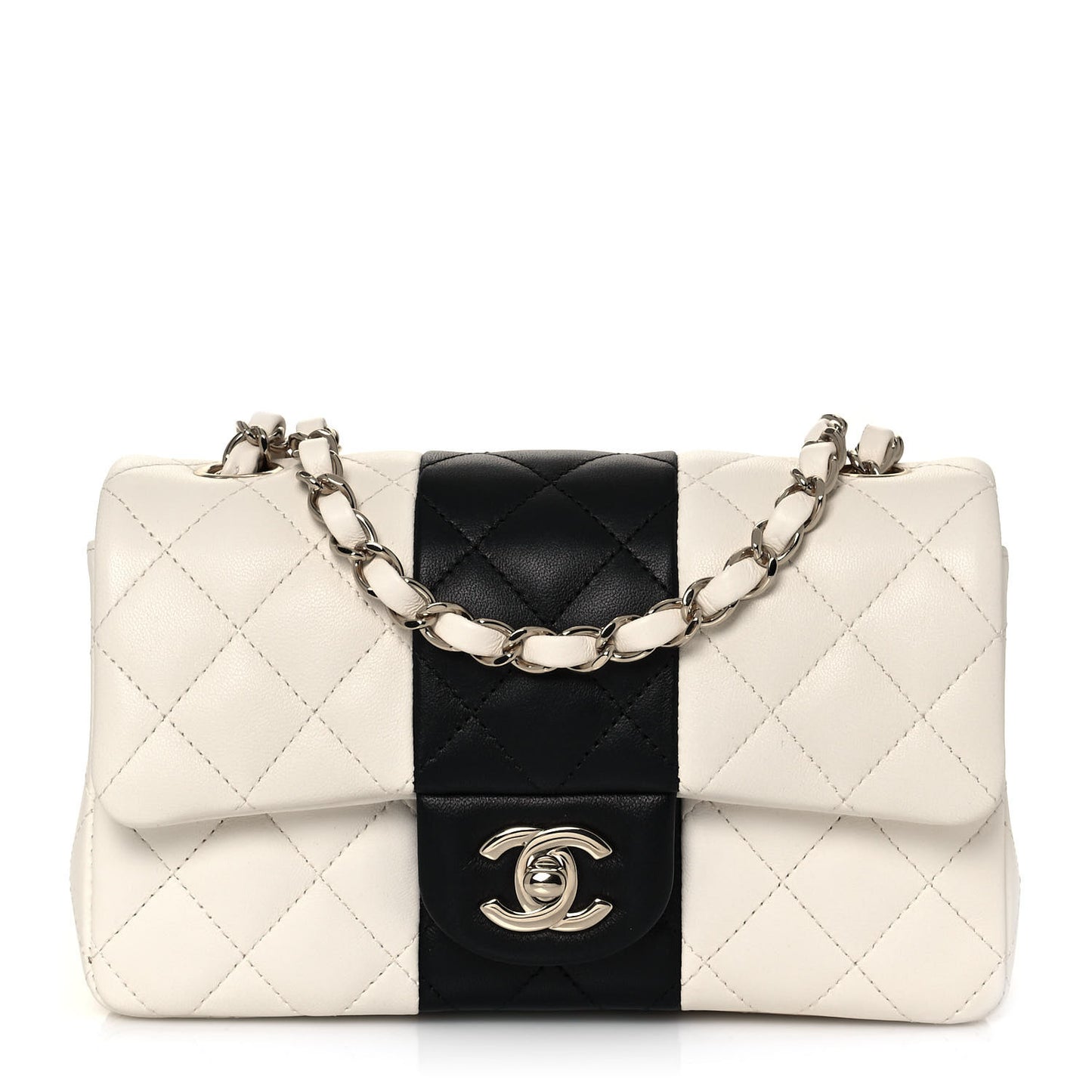 Lambskin Quilted Mini Rectangular Flap White Black