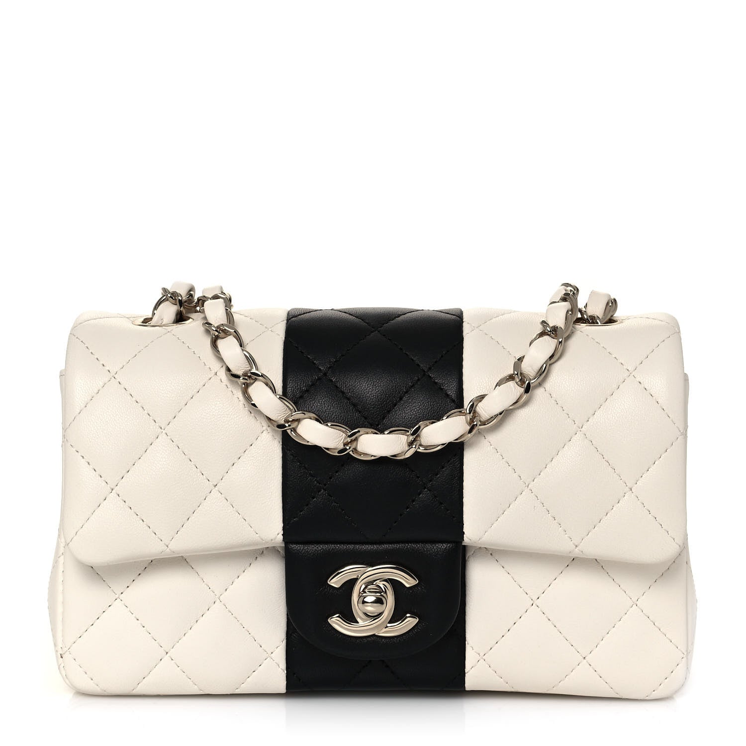 Chanel Lambskin Quilted Mini Rectangular Flap White Black 1 of 13