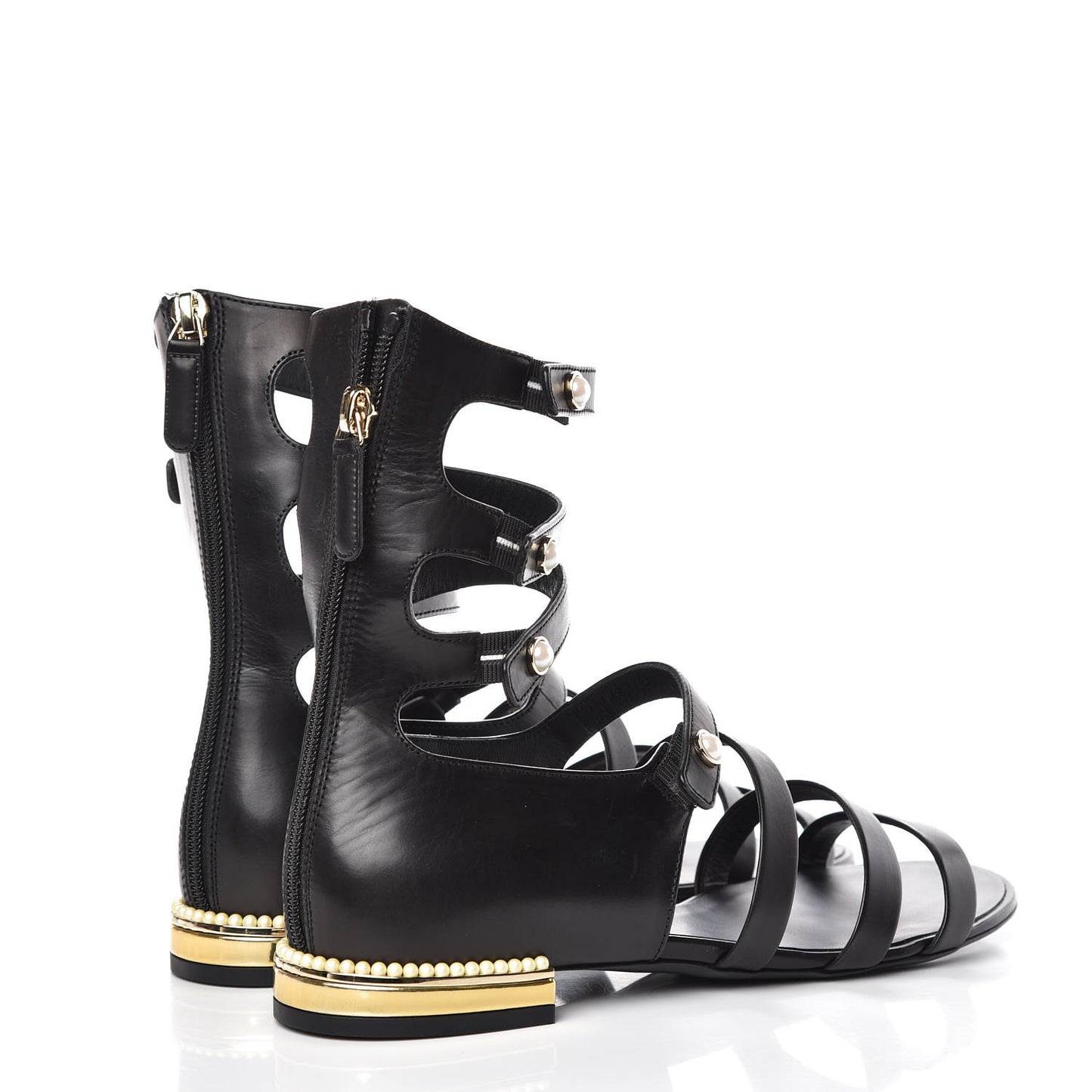 Calfskin Pearl Gladiator Sandals 36.5 Black