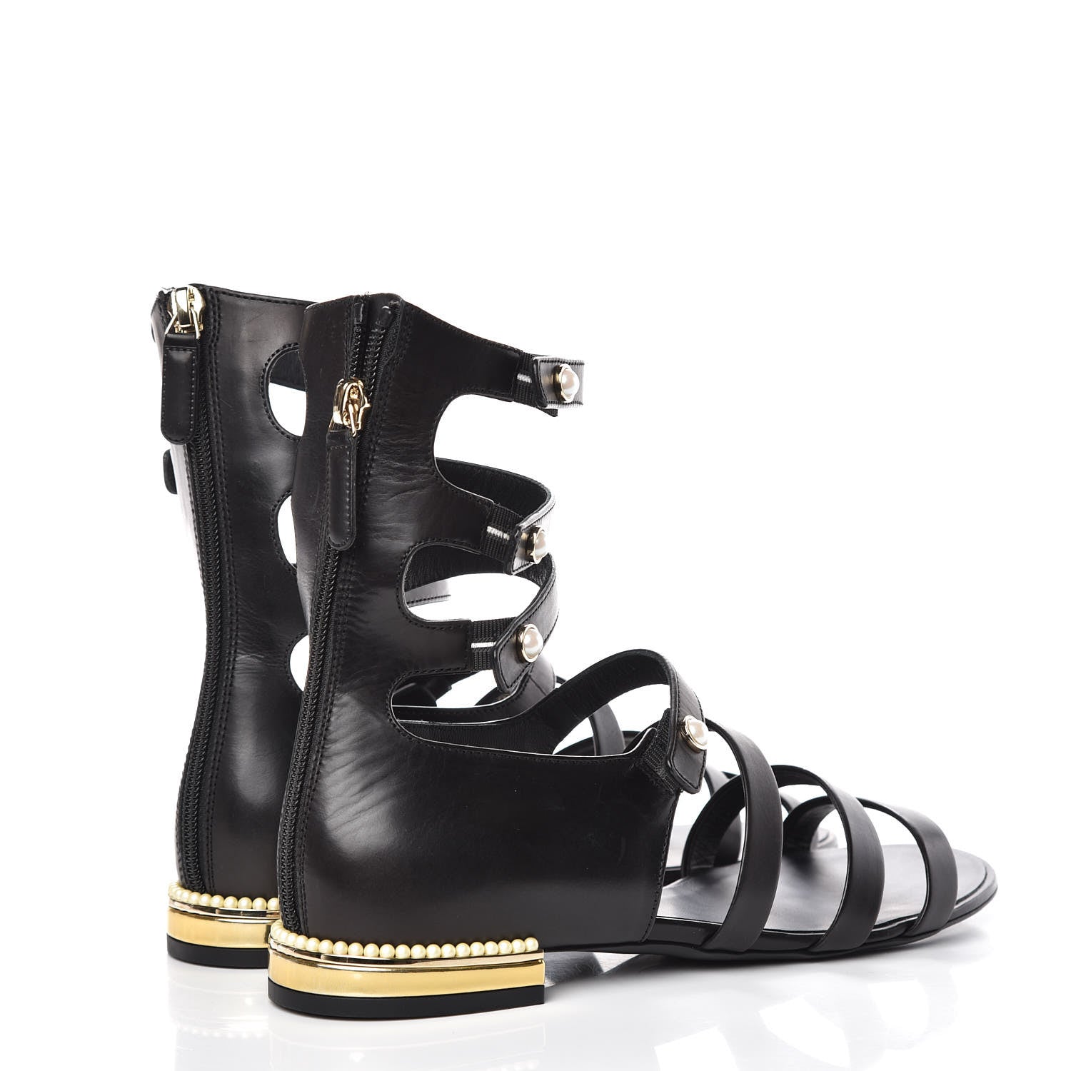 Chanel Calfskin Pearl Gladiator Sandals 36.5 Black 4 of 8