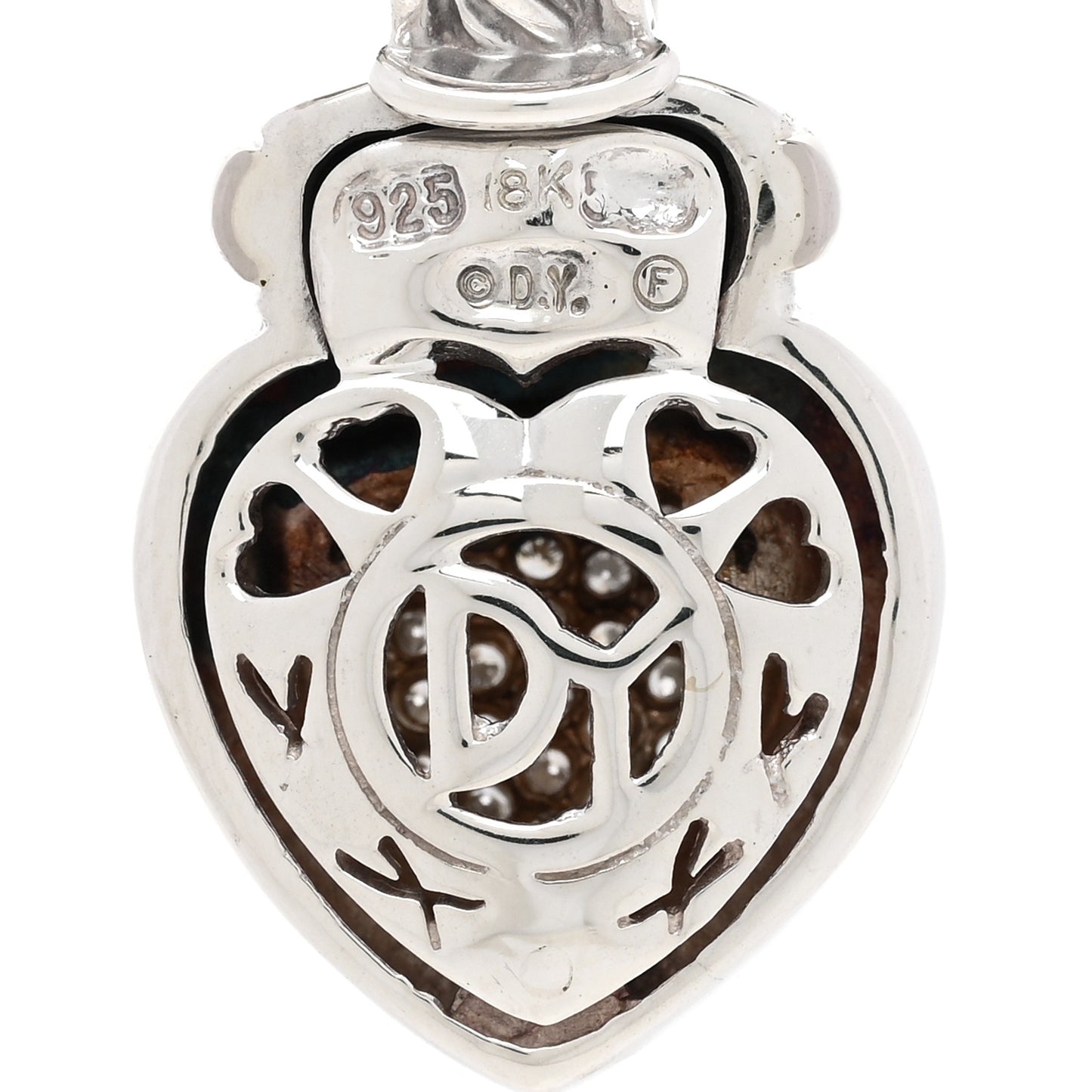 Sterling Silver Pave Diamond Heart Enhancer Pendant 6mm Wheat Chain Necklace
