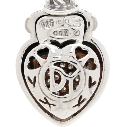David Yurman Sterling Silver Pave Diamond Heart Enhancer Pendant 6mm Wheat Chain Necklace 5 of 5