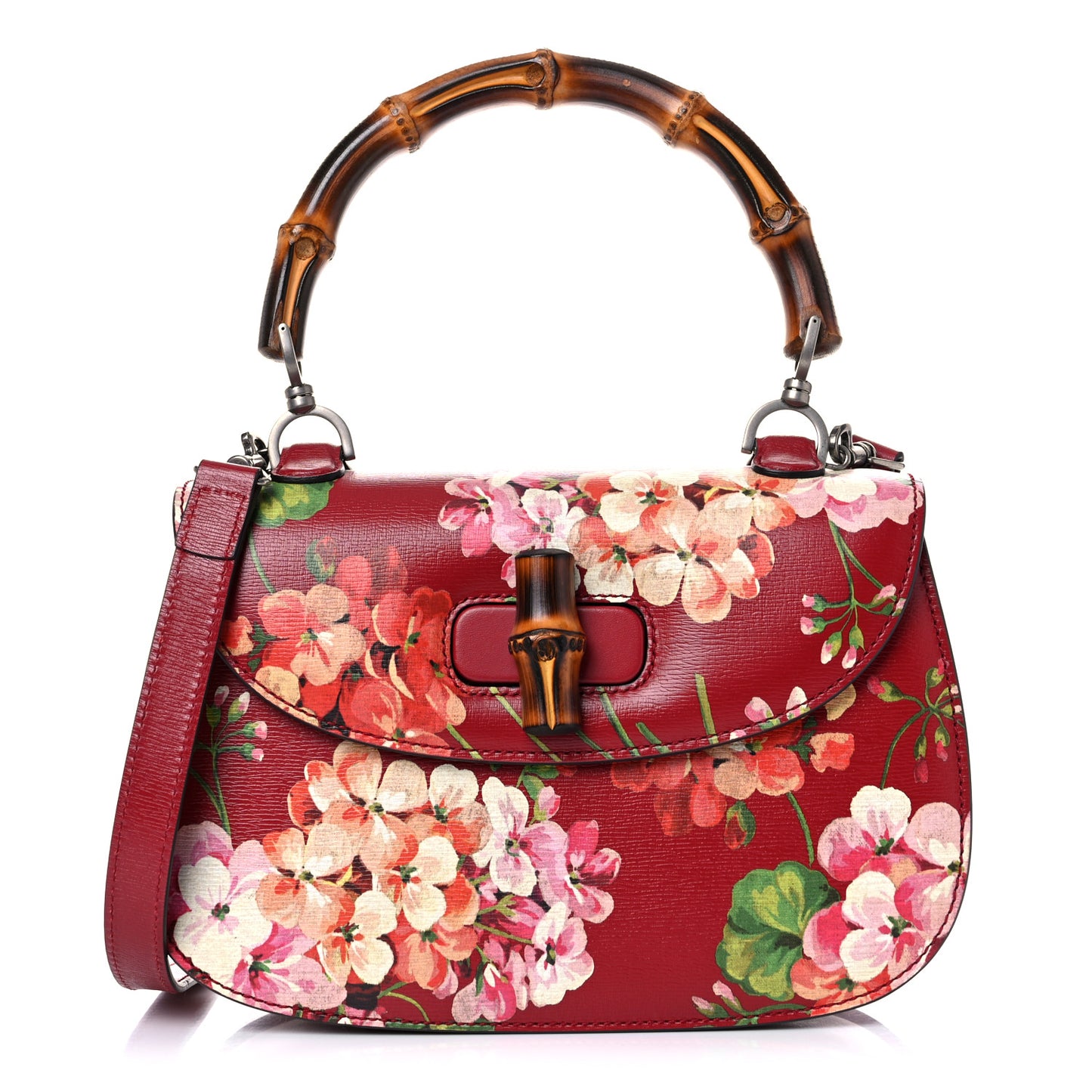 Shangai Calfskin Blooms Print Small Classic Bamboo Top Handle Bag Romantic Ceries Multicolor