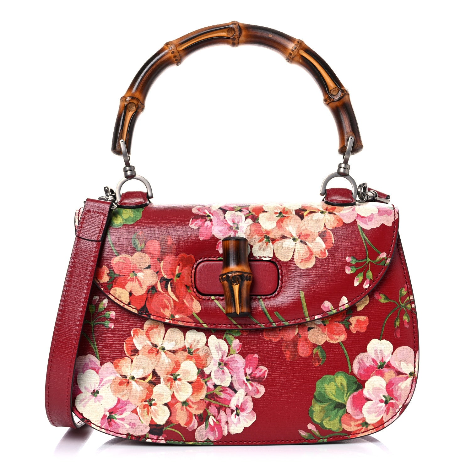 Gucci Shangai Calfskin Blooms Print Small Classic Bamboo Top Handle Bag Romantic Ceries Multicolor 3 of 10