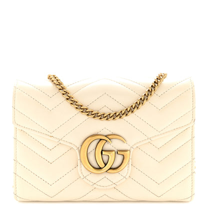 Gucci Calfskin Matelasse GG Marmont Chain Wallet Mystic White 1 of 16