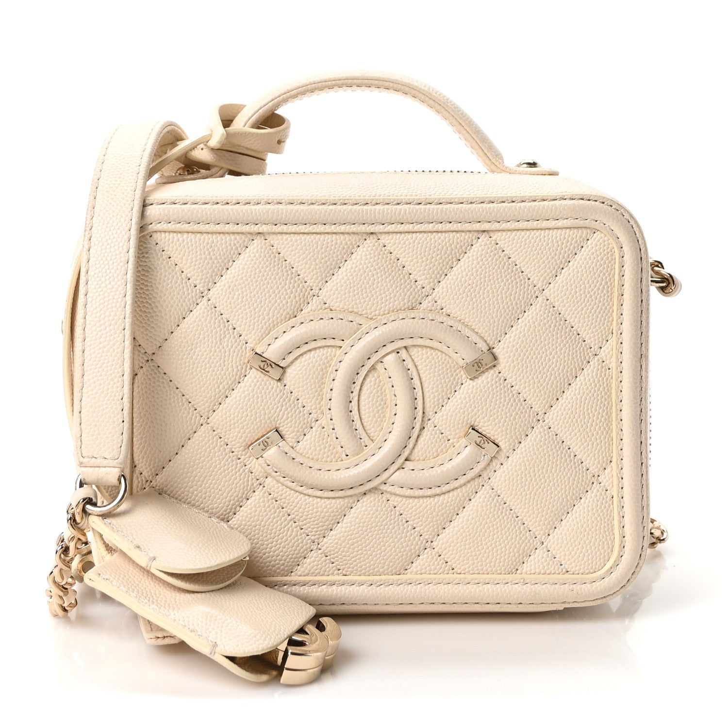 Chanel Caviar Quilted Small CC Filigree Vanity Case White 1 of 10