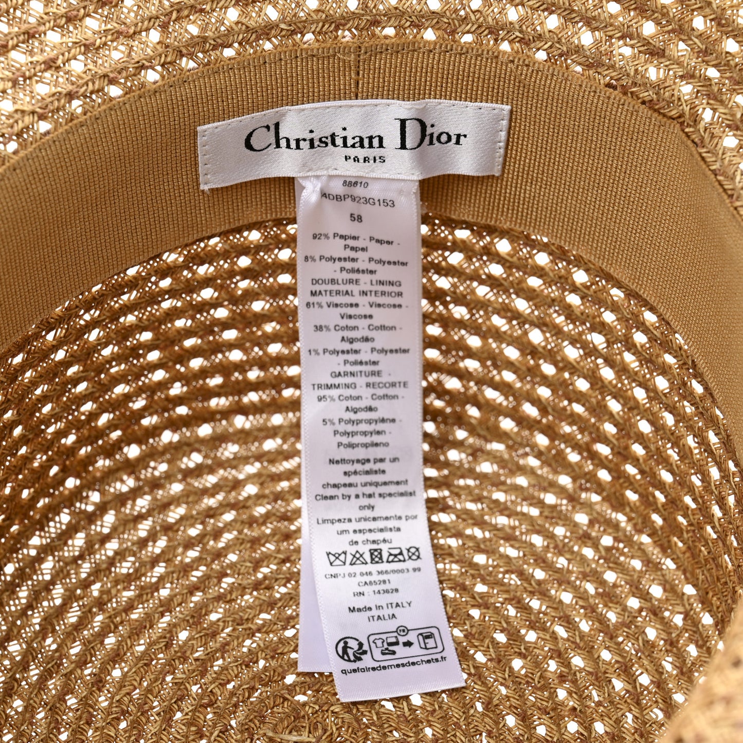 Straw Embroidered D-Bobby Large Brim Hat 58 Rose