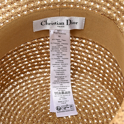 Christian Dior Straw Embroidered D-Bobby Large Brim Hat 58 Rose 8 of 8