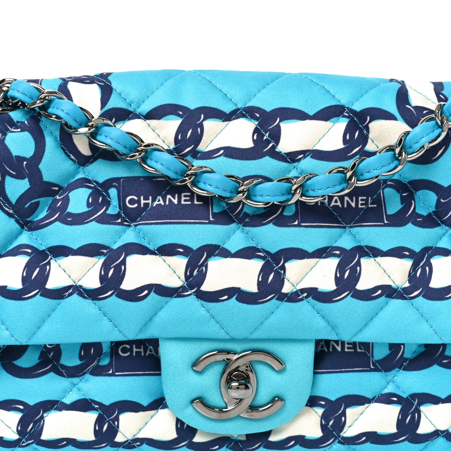 Silk Chain Printed Medium Single Flap Blue