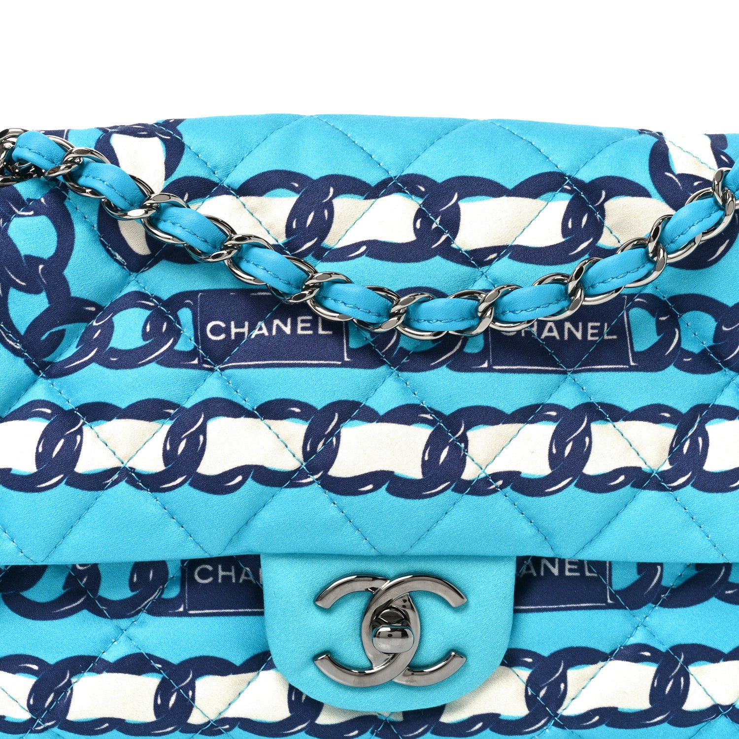 Chanel Silk Chain Printed Medium Single Flap Blue 8 of 11