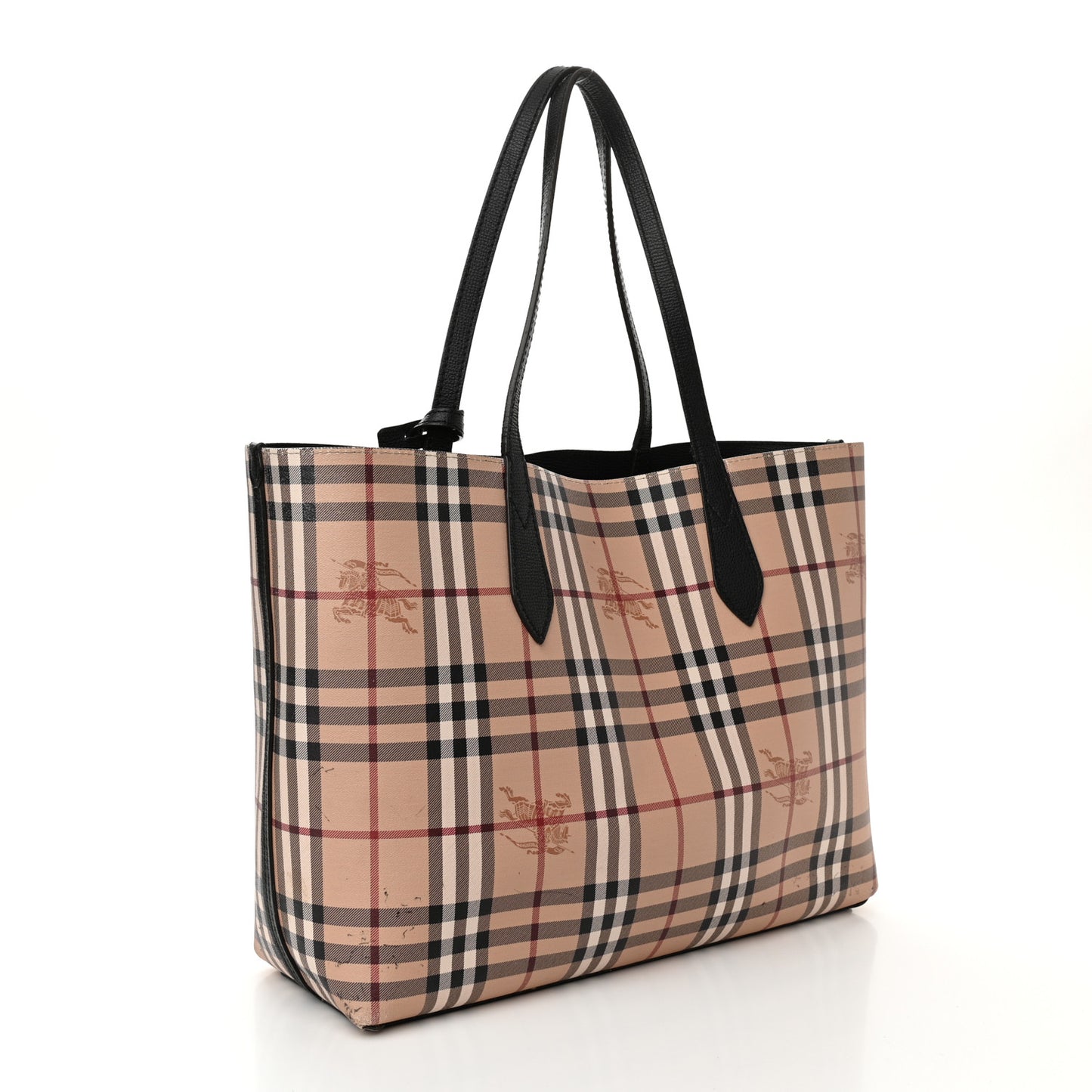 Grainy Calfskin Haymarket Check Medium Reversible Tote Black