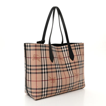 Burberry Grainy Calfskin Haymarket Check Medium Reversible Tote Black 5 of 21