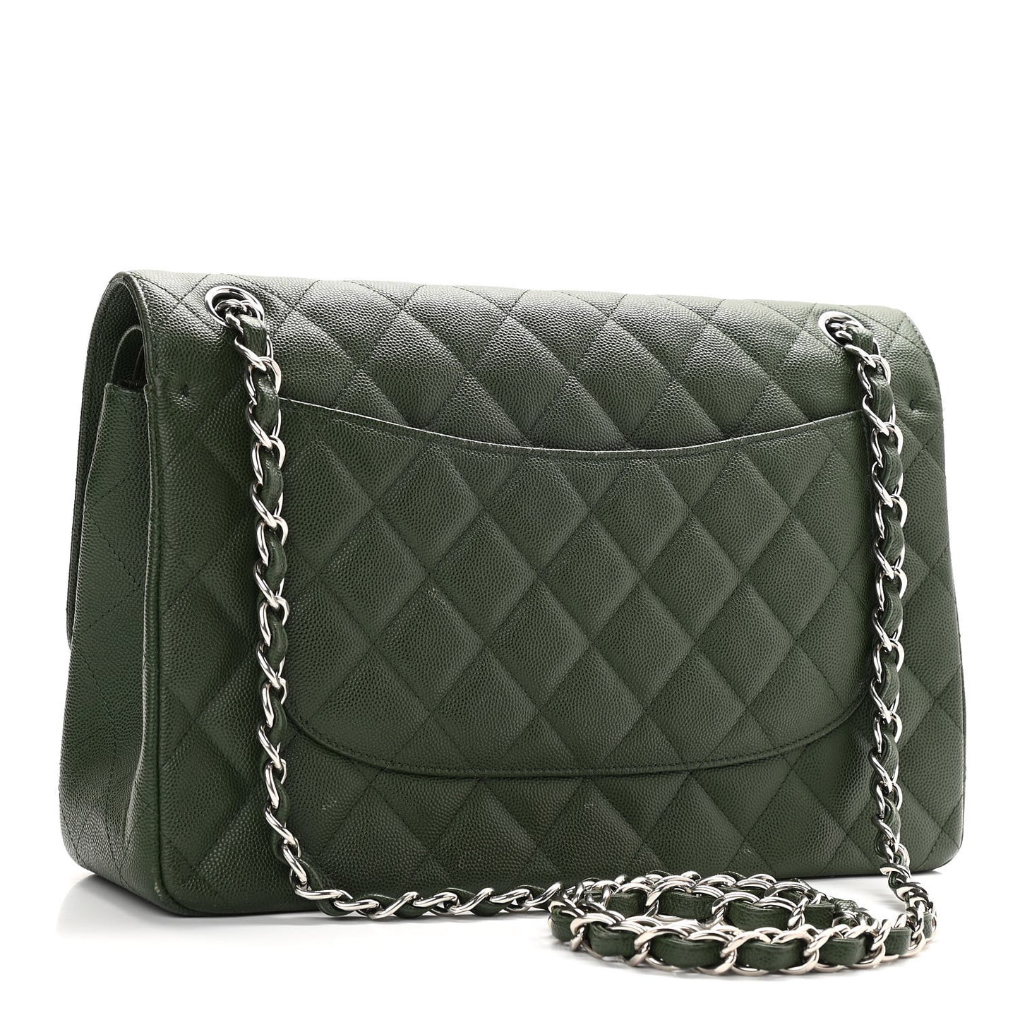 Caviar Quilted Jumbo Double Flap Dark Green