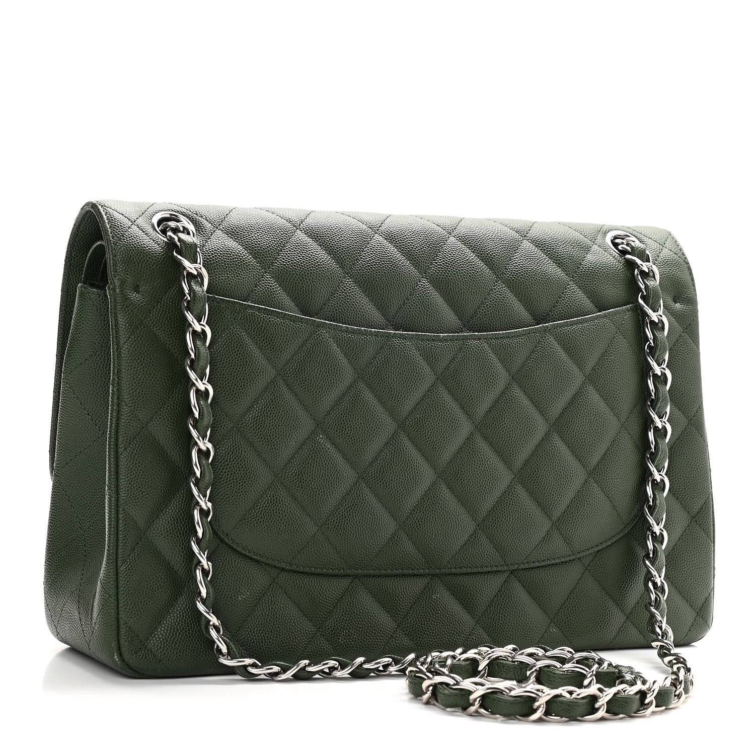 Chanel Caviar Quilted Jumbo Double Flap Dark Green 2 of 15