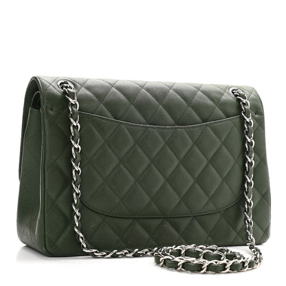 Chanel Caviar Quilted Jumbo Double Flap Dark Green 2 of 15