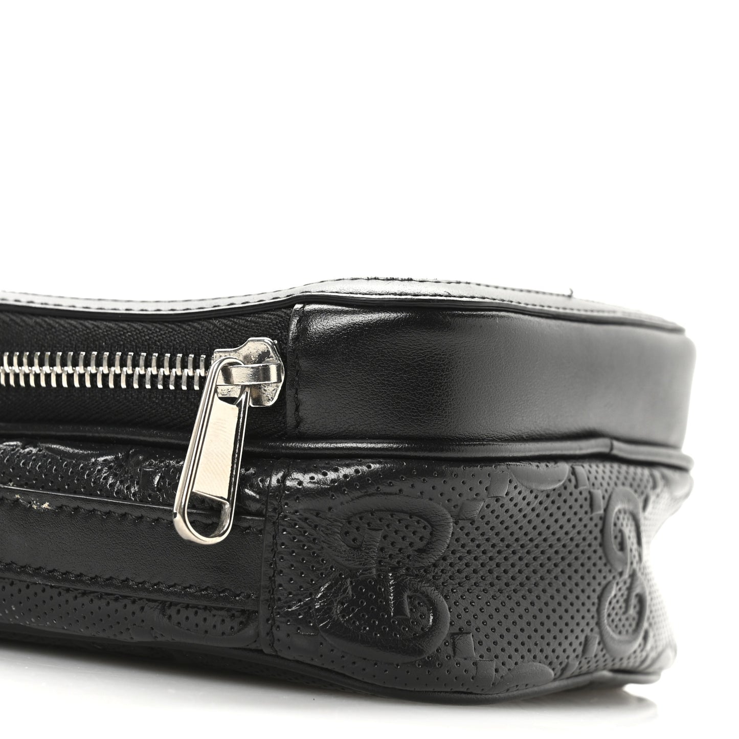 Calfskin GG Tennis Embossed Mini Double Zip Messenger Bag Black