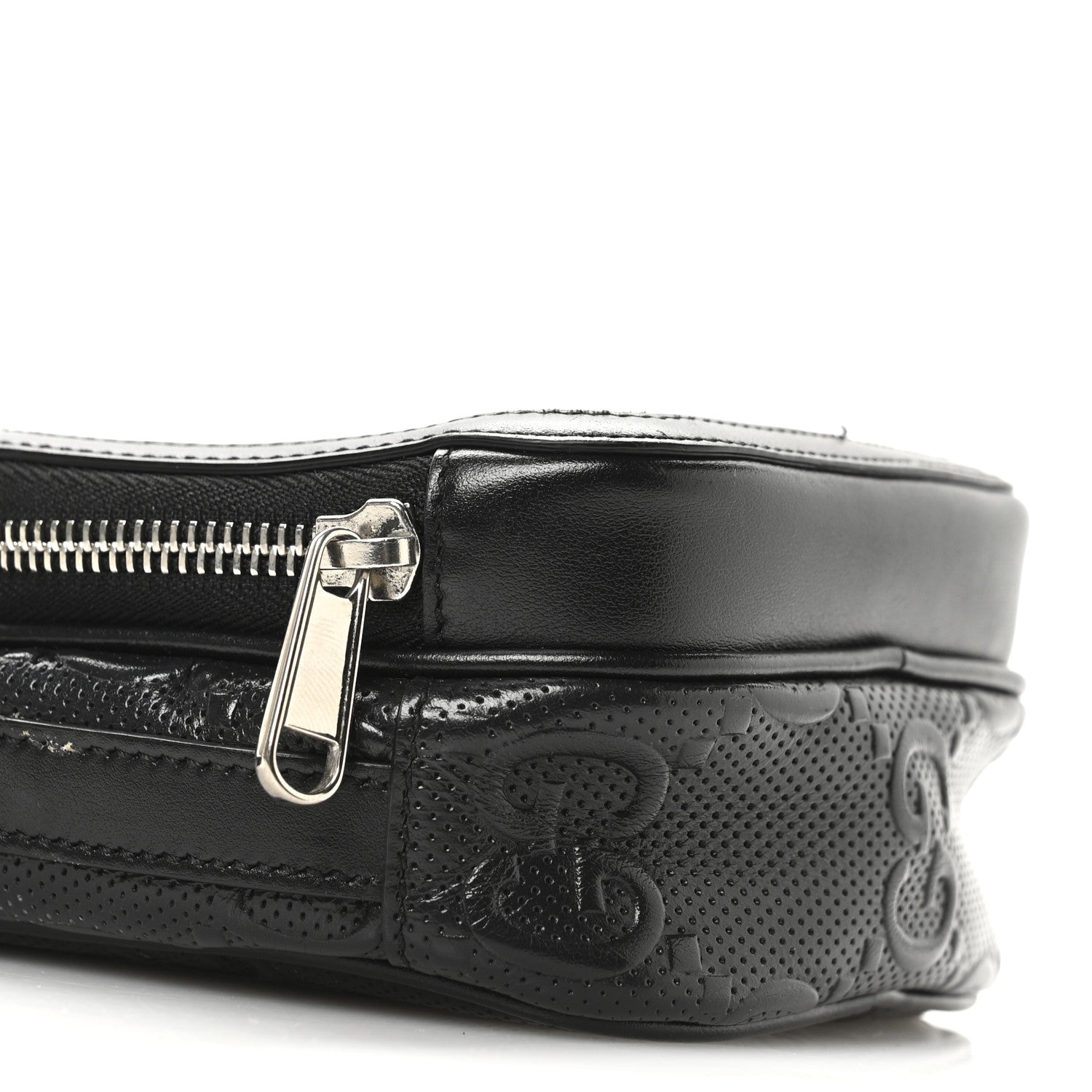 Gucci Calfskin GG Tennis Embossed Mini Double Zip Messenger Bag Black 9 of 12