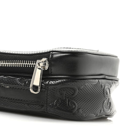 Gucci Calfskin GG Tennis Embossed Mini Double Zip Messenger Bag Black 9 of 12
