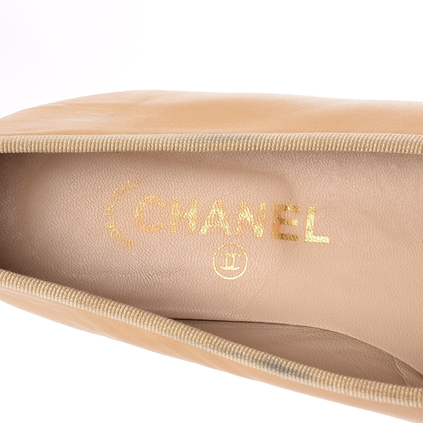 Lambskin CC Cap Toe Ballerina Flats 38 Beige Black