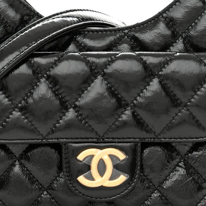 Chanel Shiny Crumpled Calfskin Quilted Small Wavy CC Hobo Black 8 of 11