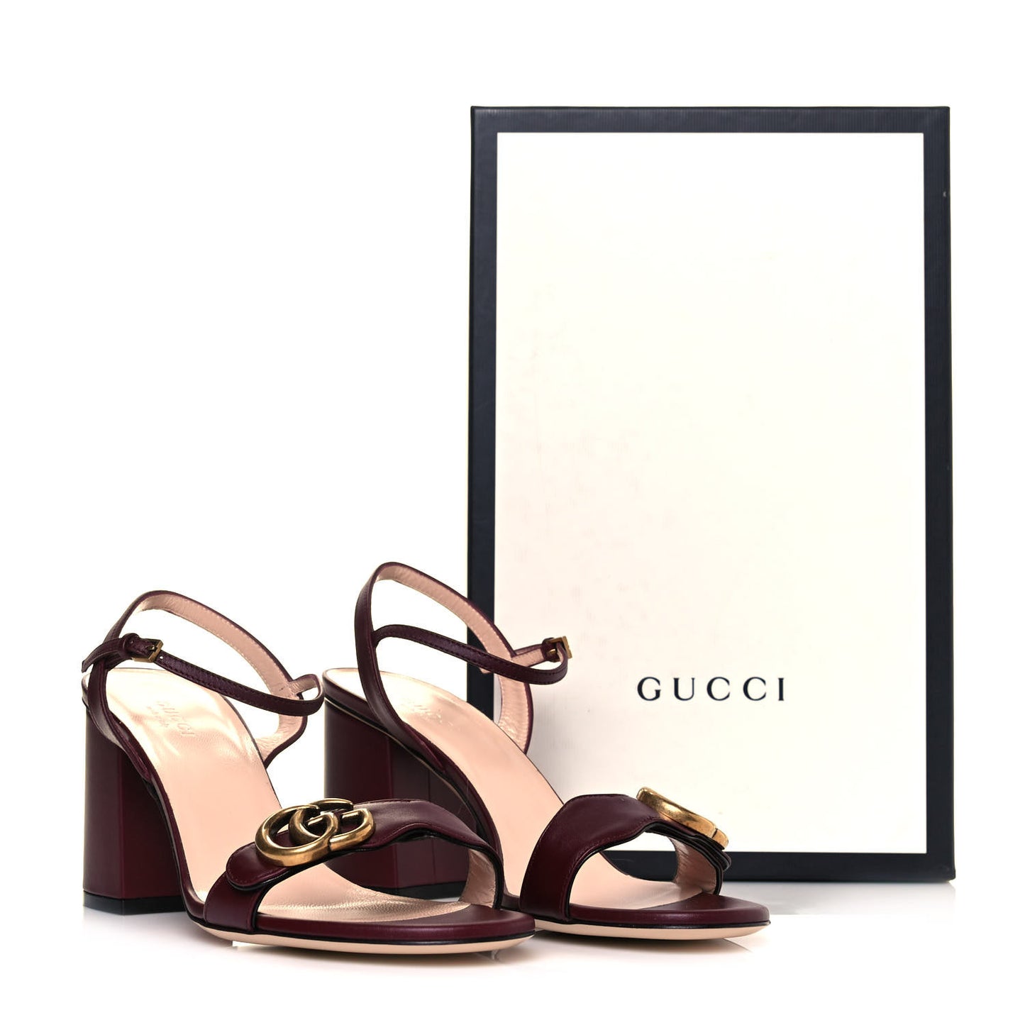 Lifford Calfskin GG Marmont Ankle Wrap 75mm Sandals 39 Vintage Bordeaux